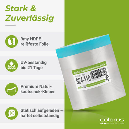 Colorus Abdeckband PLUS UV-Gewebe – Masker-Tape mit Abdeckfolie, 5er-Pack