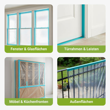 Colorus Abdeckband PLUS UV-Gewebe – Masker-Tape mit Abdeckfolie, 5er-Pack