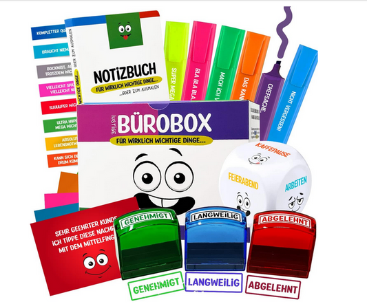 Lustige Bürobox - witzige Büroartikel - Geschenkbox 24-teilig