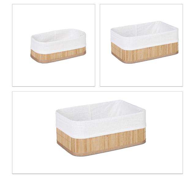 Bad Aufbewahrungskorb 3-teilig Bambus | Relaxdays