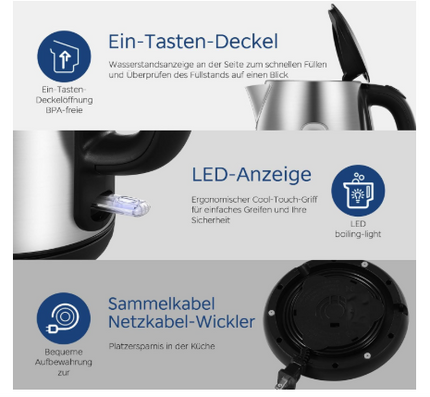 Midea Wasserkocher Edelstahl | 1,7L MKE17M1ADS