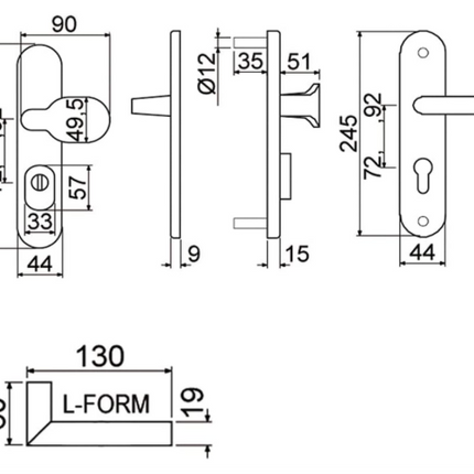 FELGNER Schutzbeschlag Klinke/Klinke 92mm | schwarz