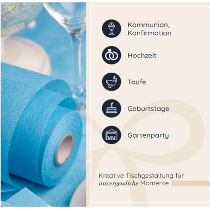 Tischläufer Aqua Blau 30cm x 25m | 100% Mosel
