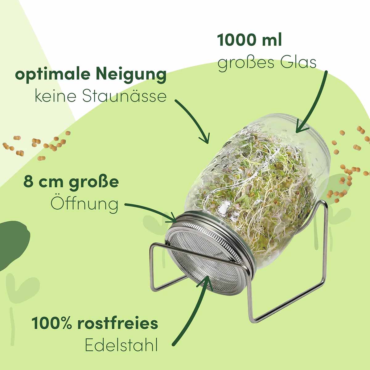 Green SEEDS Sprossenglas Keimglas 1er Set – Ihr Weg zu frischen, selbstgezogenen Sprossen!