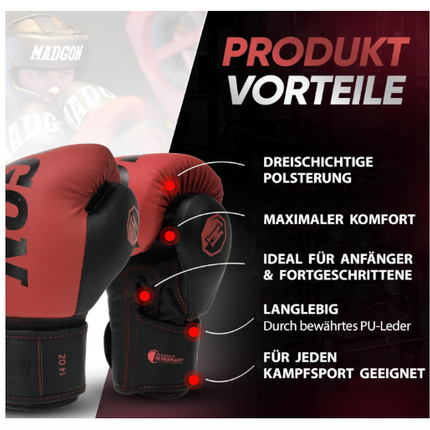 madgon-boxhandschuhe-14oz-rot-schwarz 2